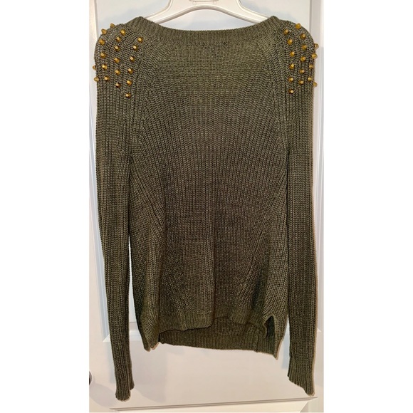 Express Green Studded Sweater Size: XS - Picture 2 of 9